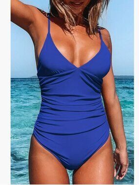 Cupshe Royal Blue One Piece Swimsuit Front V Neckline Tummy Control Medium NWT